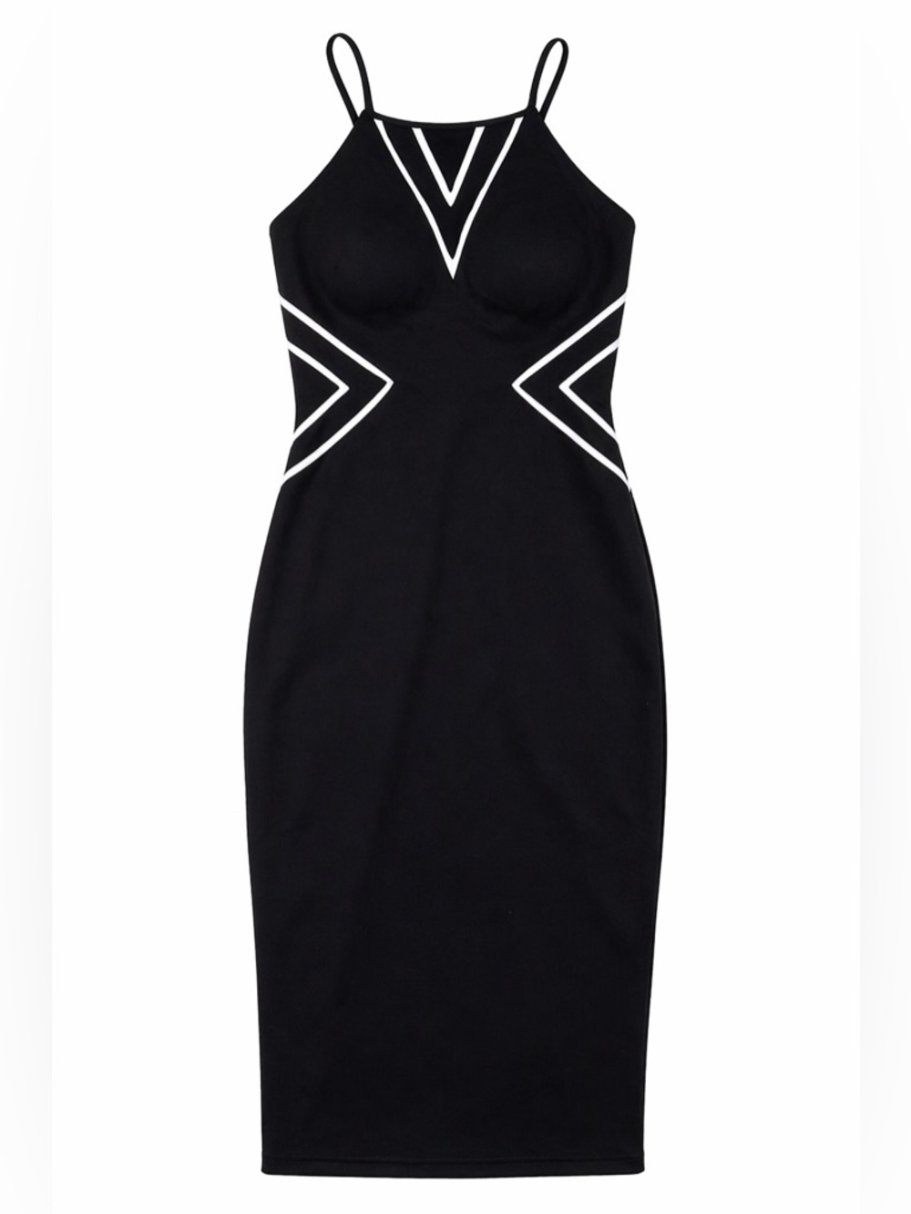 Aidan Mattox Black Midi Dress with White Trim - Picture 2 of 3